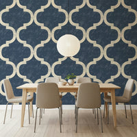 Moroccan Ogee Twilight Blue wallpaper mural chic geometric style.