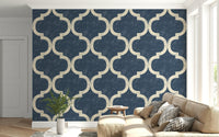 Vintage Moroccan Ogee Twilight Blue wallpaper for walls art.