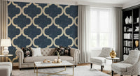 Arabic Moroccan Ogee Twilight Blue wallpaper mural modern home.