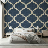 Peel and stick wallpaper Moroccan Ogee Twilight Blue design.