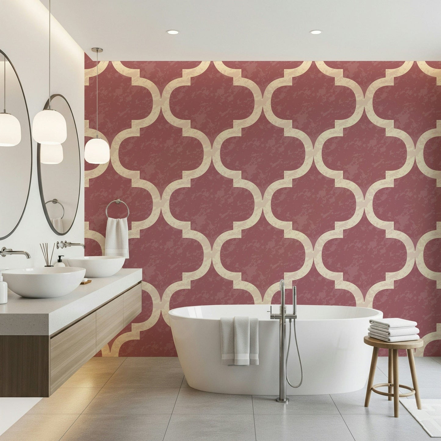 Subtle geometric wallpaper in vintage blush tones