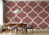 Moroccan-inspired geometric wallpaper in blush tones