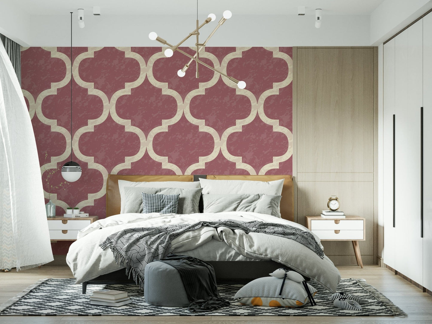 Neutral pink wallpaper inspired by Moroccan design