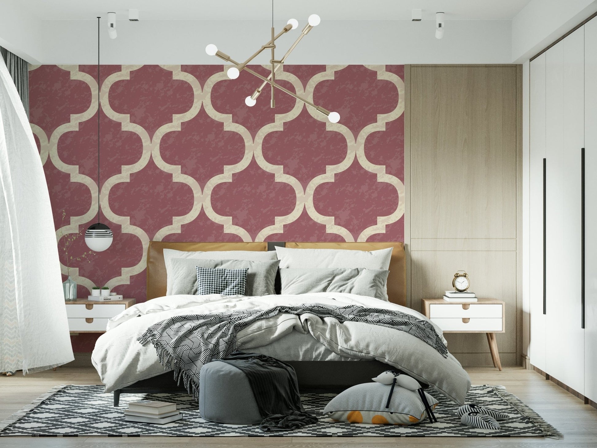 Neutral pink wallpaper inspired by Moroccan design