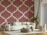 Romantic ogee wallpaper with warm rose finish