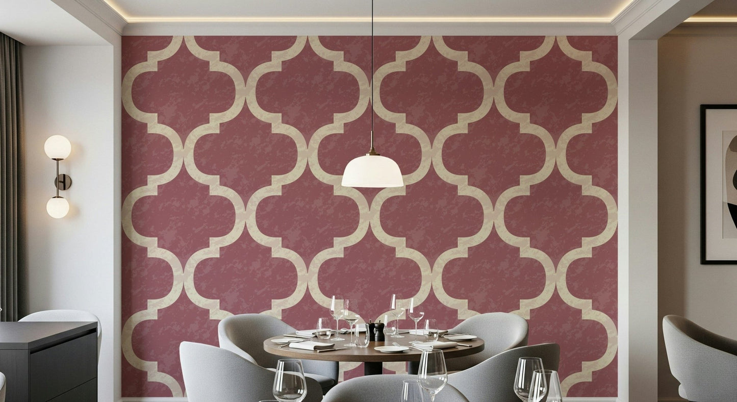 Decorative rose wallpaper with repeating ogee pattern