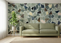 Vintage inspired natural tile look wallpaper installation idea