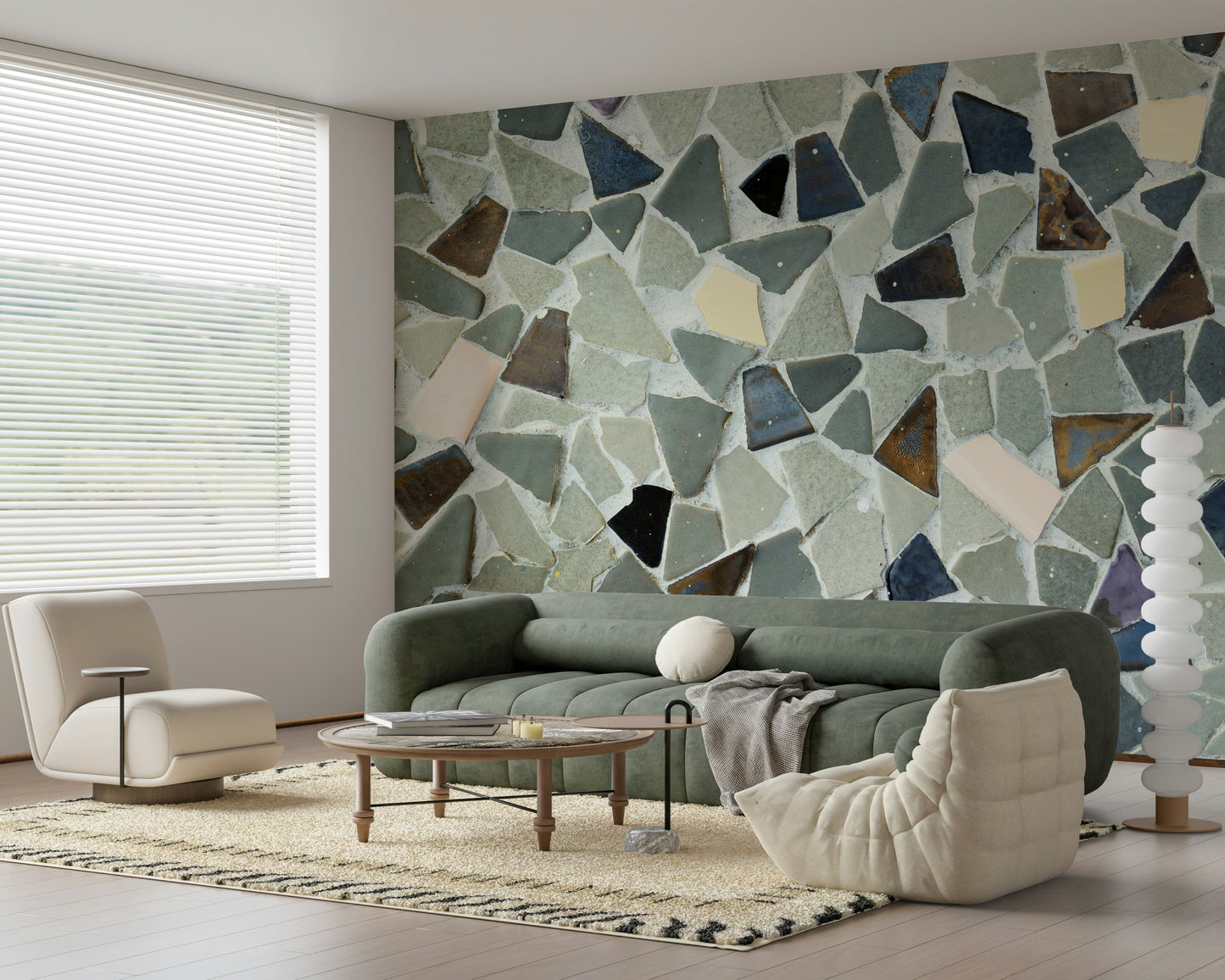 Patchwork tile style wallpaper for an authentic appearance