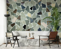 Grey and pastel natural tile look mural surface covering