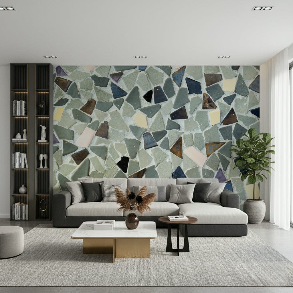 Rough cut tile look wallpaper vibrant small pieces