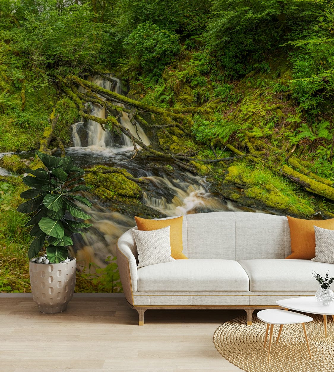 Mossy Falls rustic wallpaper

