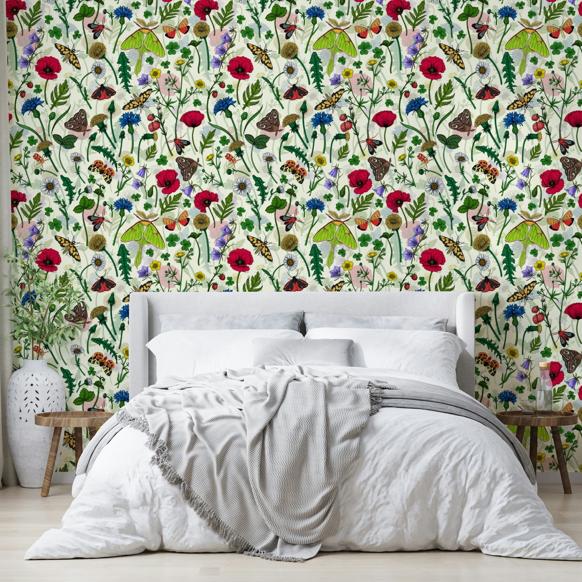 Subtle floral and moth design wallpaper for peaceful spaces

