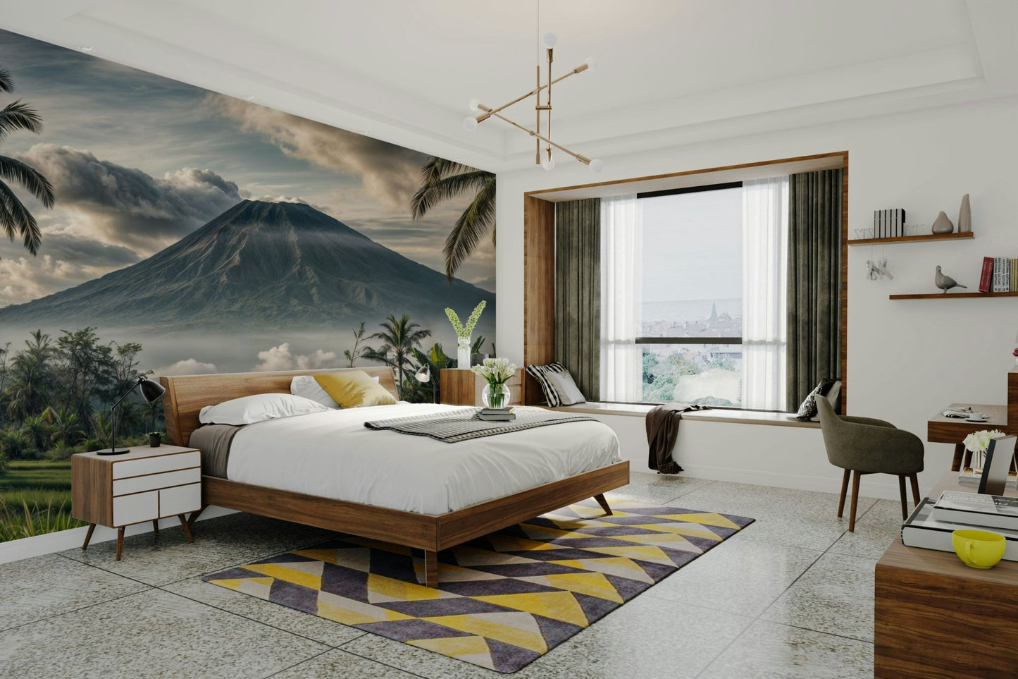 The mountain landscape is a central focus of the image.

