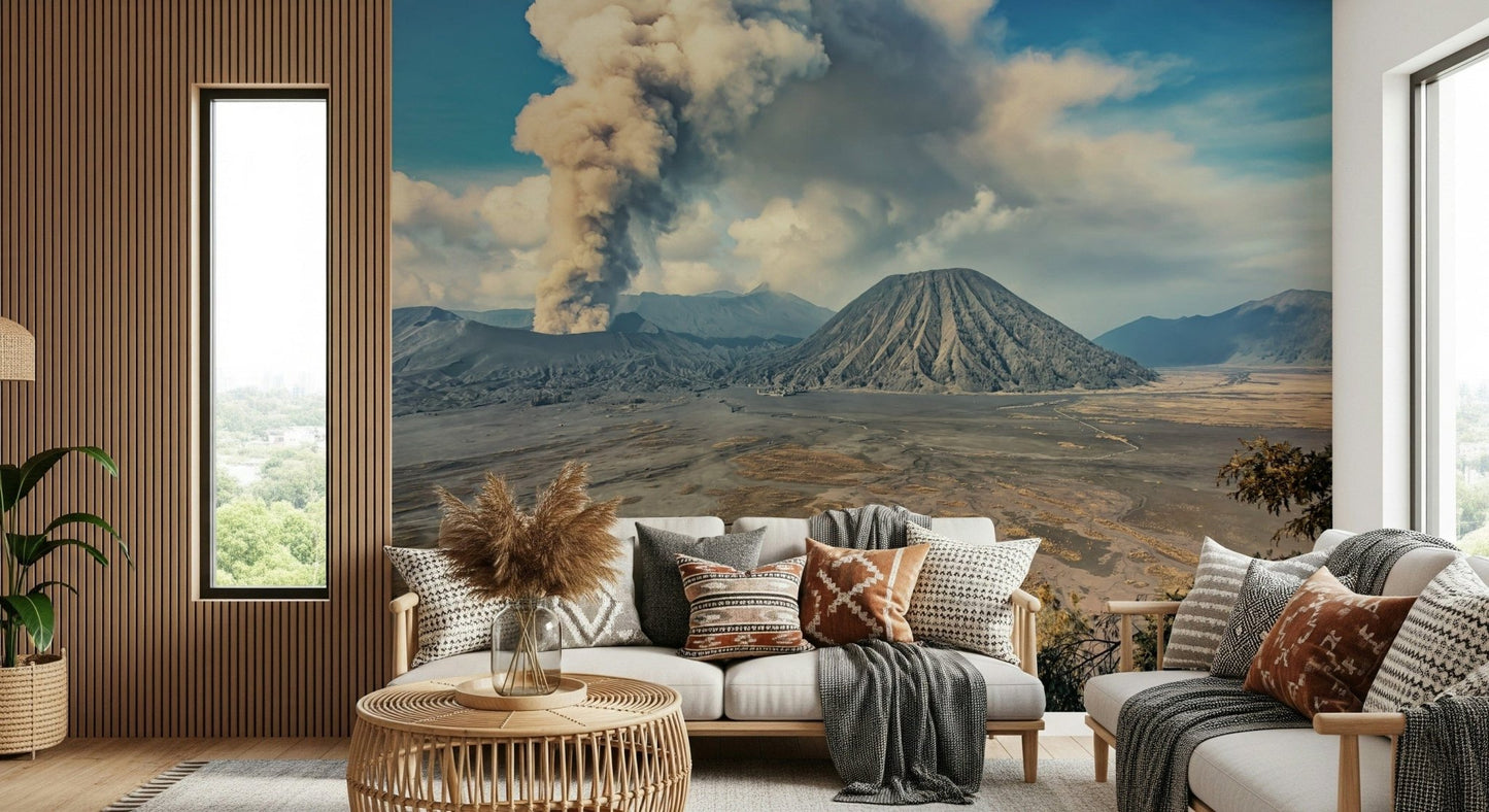 Erupting highland vents Mount Bromo Eruption custom wallpaper mural.
