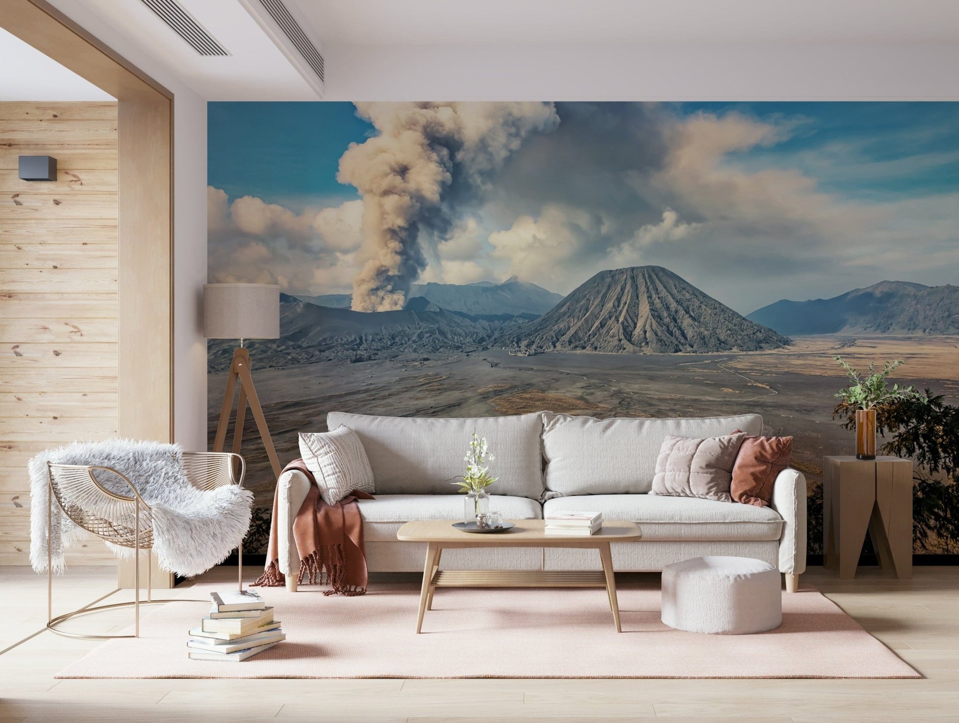 Gritty caldera terrain Mount Bromo Eruption wallpaper for walls.