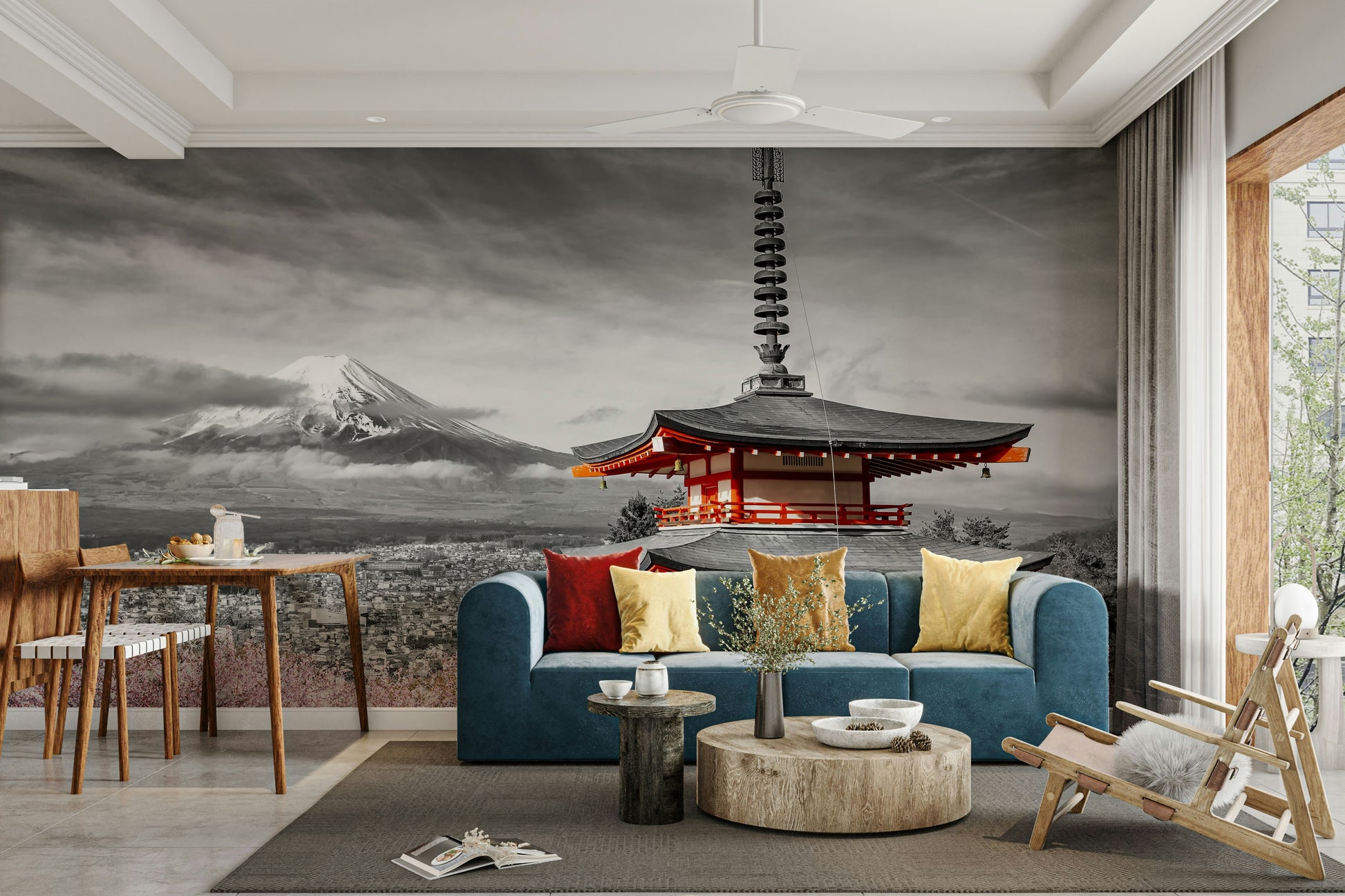 Wall mural of Mount Fuji with blooming sakura trees

