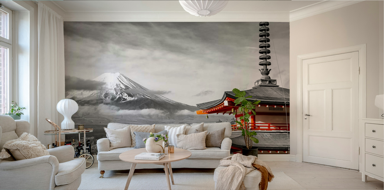 Mount Fuji and Chureito Pagoda mural with cherry blossoms

