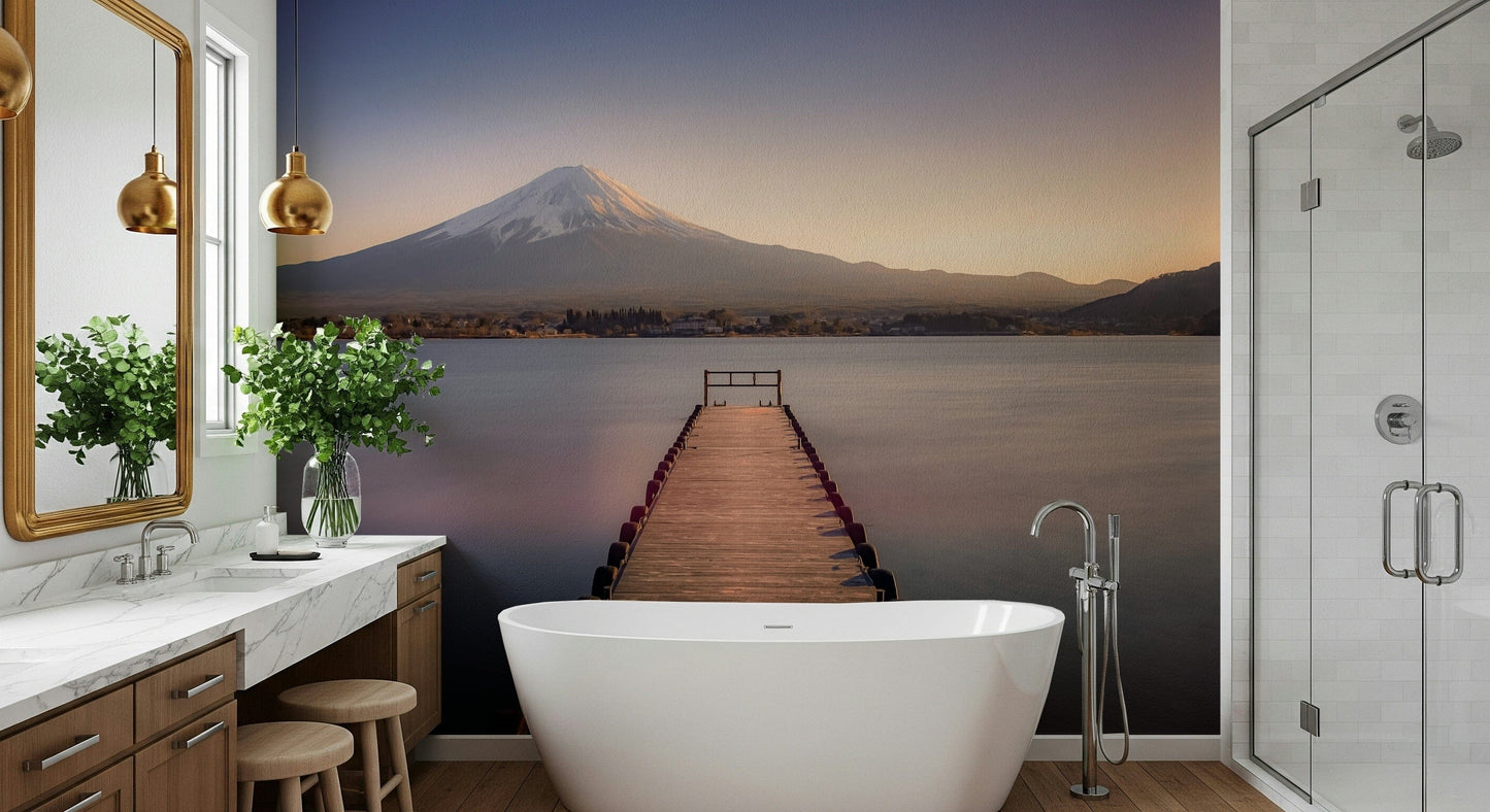 Alpenglow sky Mount Fuji Serenity wall mural, picturesque dawn.