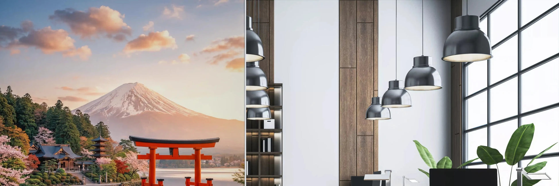 Fuji landscape wall mural brings a Office alive with cherry blossoms and lake