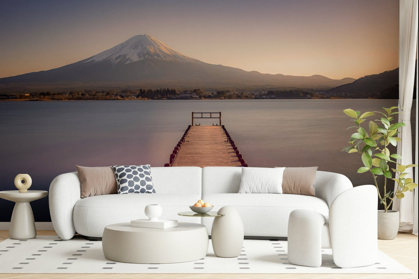 Mount Fuji Serenity peel stick mural, minimal quiet design.