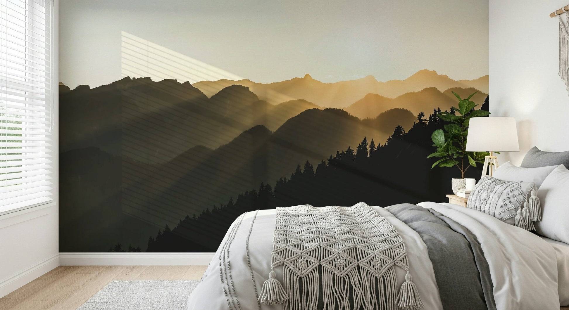 Alpine wall mural with breathtaking landscape photography for interior decor.