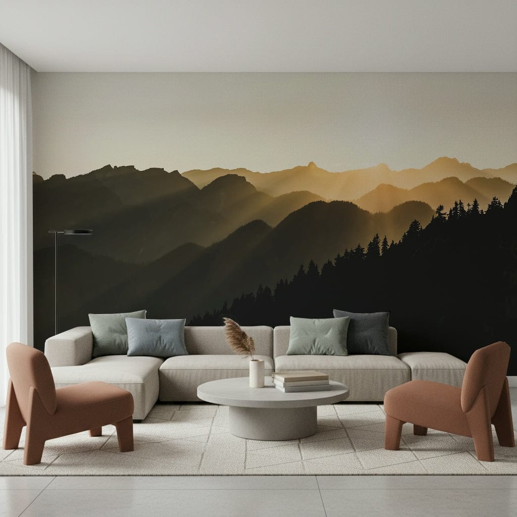 Mountain Dawn Woodland wallpaper, ethereal light across elevated scenery.