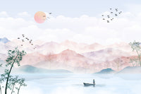 Watercolor Mountain Haze Wall Mural in a dining area.