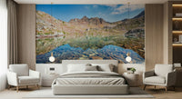 Scenic outdoor landscape using Mountain Lake Serenity wallpaper mural.