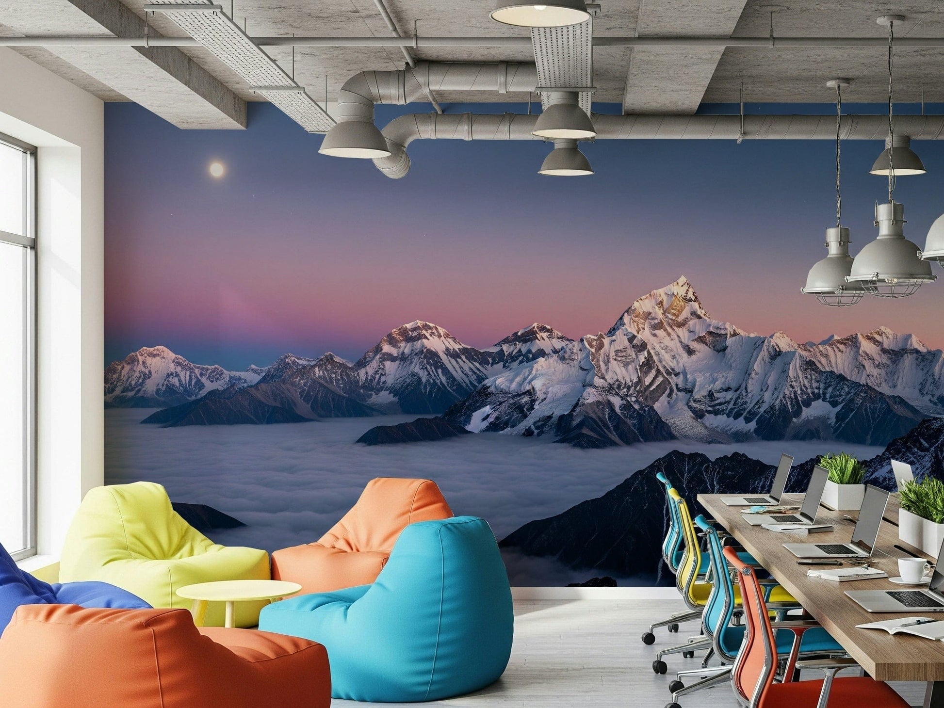 Muted blue scenery for a calm and cool bedroom wallpaper for feature wall.