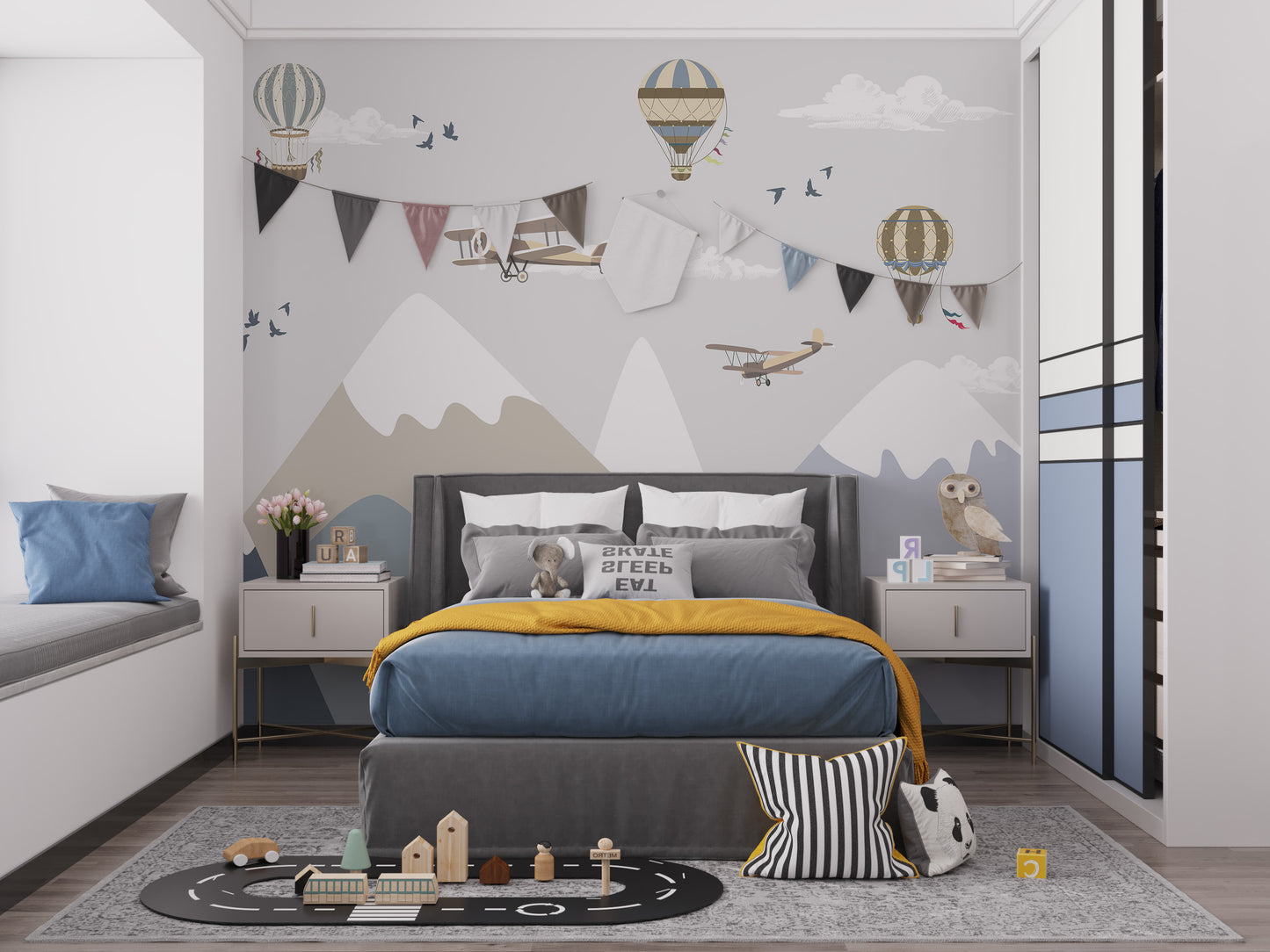 Vintage airplanes mural wallpaper for nursery decor
