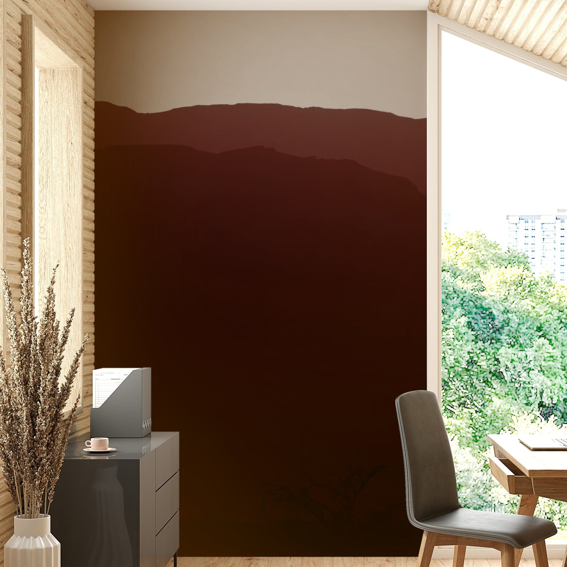 The peel and stick wallpaper on a smooth wall surface.

