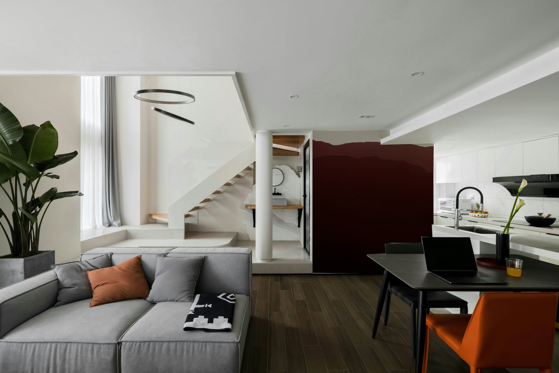 A close-up of the misty mountain ridges and soft, gradient tones.

