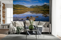 Nature landscape wall mural with rocky shore