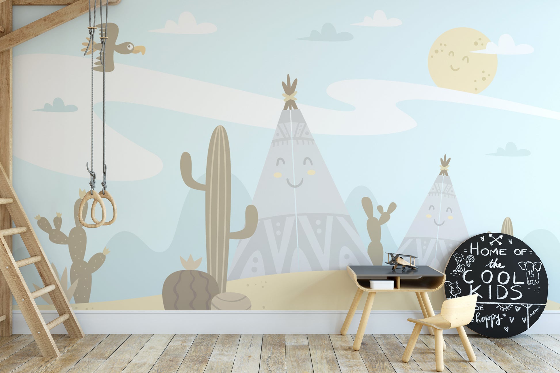Sky and mountains-themed wallpaper for nursery walls
