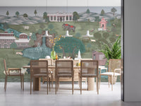 Wildlife vista wall mural with Garden waterfall and flowering trees