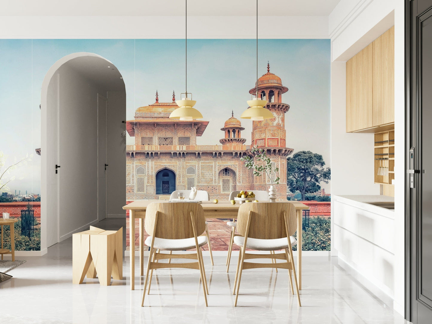 Intricate ivory patterns on Mughal Majesty wall mural art.