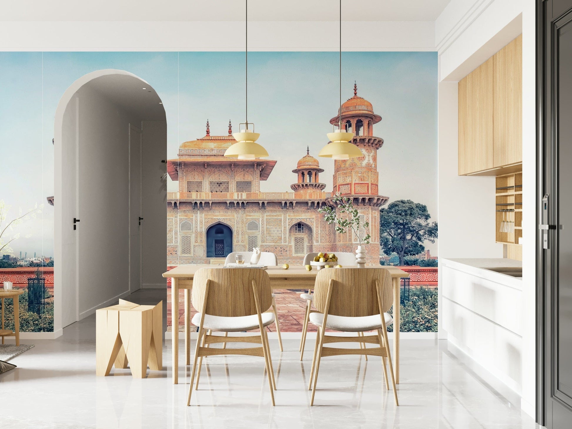 Intricate ivory patterns on Mughal Majesty wall mural art.