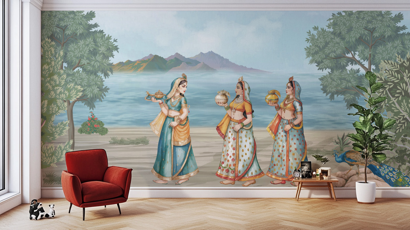 Mughal royal women wall mural with heritage elegance
