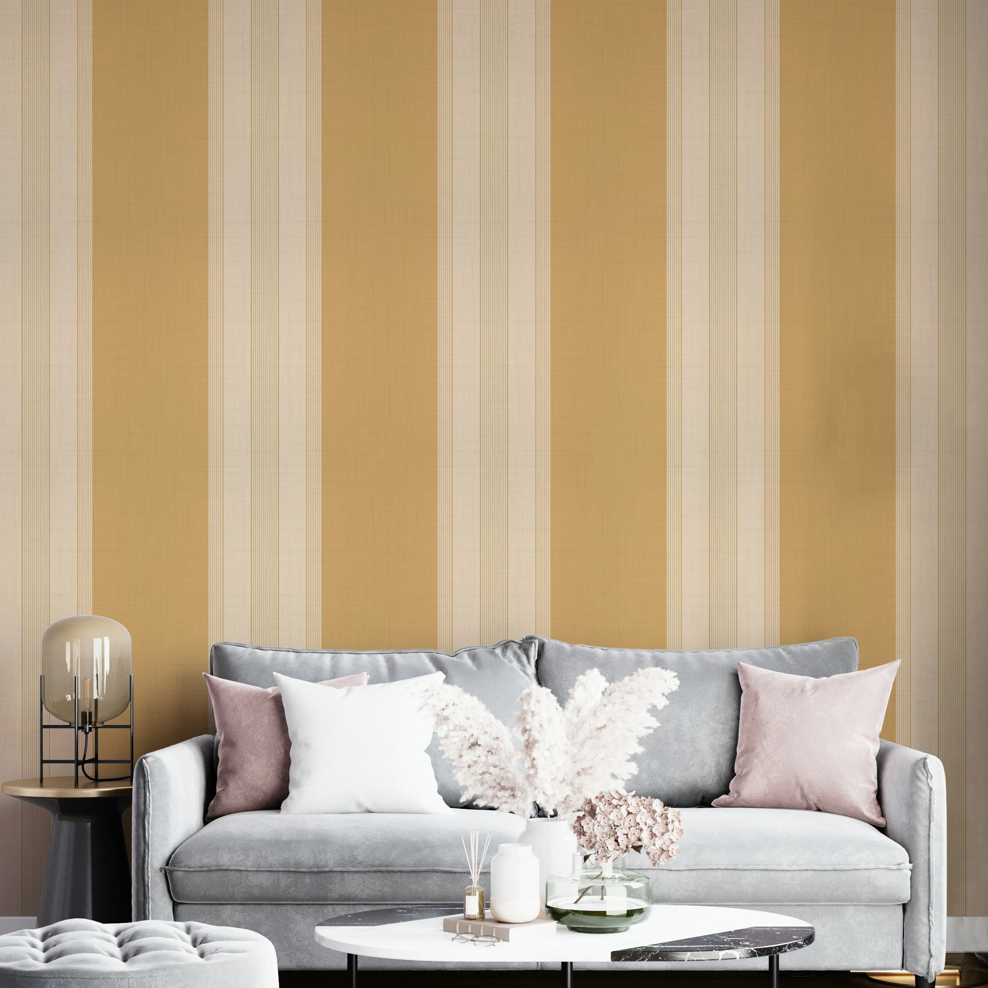 Traditional striped wall design in rich gold

