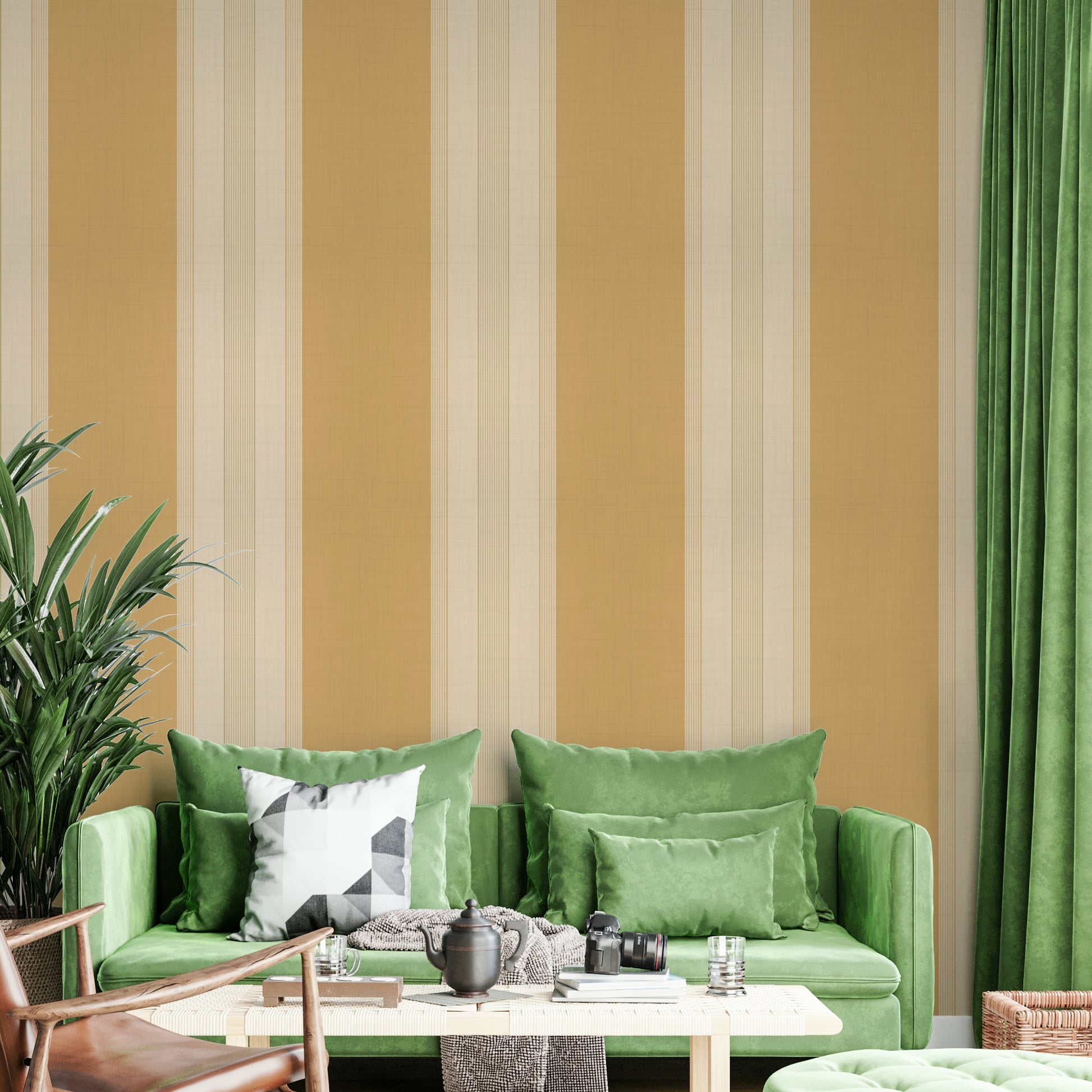 Multiline striped wallpaper in golden tones

