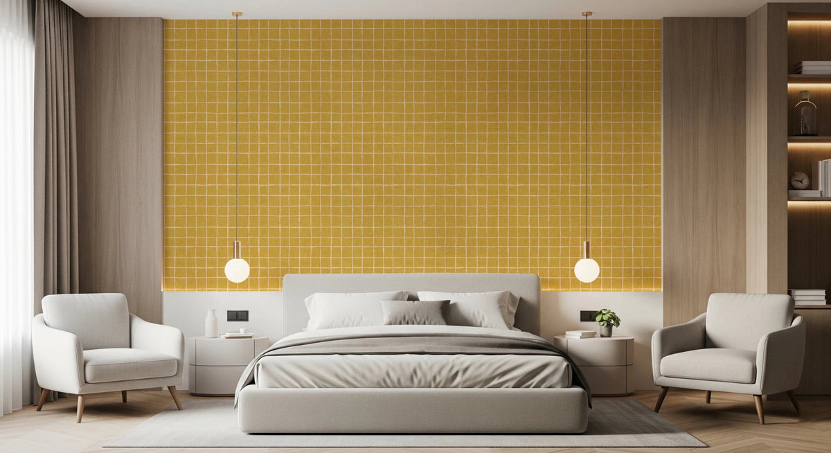 Mustard Grid Mustard Gridlock Wallpaper - Minimalist Yellow Grid Decor