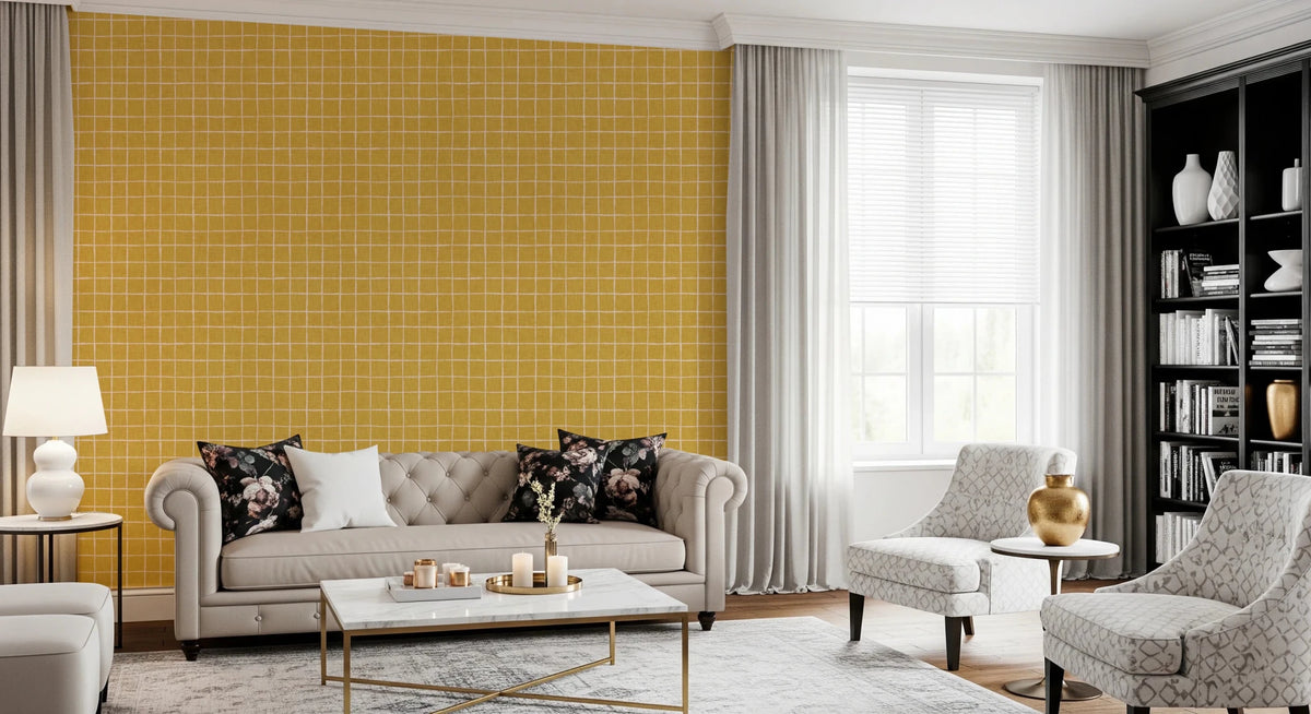 Mustard Grid Mustard Gridlock Wallpaper - Minimalist Yellow Grid Decor