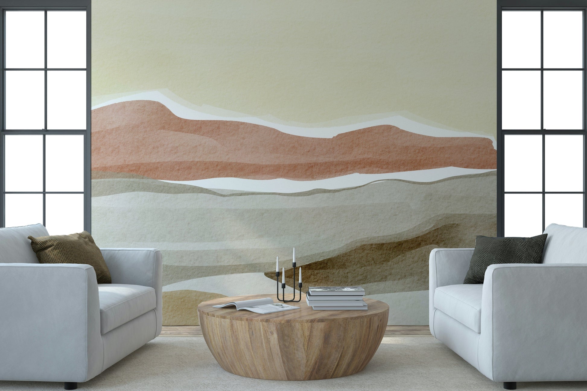 Relaxing Muted Desert Vista wall mural suited for tranquil nursery interiors.