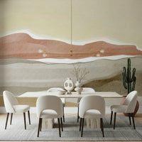 Calming wallpaper for walls featuring Muted Desert Vista landscape in pale yellow tones.