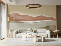 Boho style Muted Desert Vista wall mural with artistic terracotta mountain shapes.