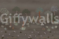 Soft forest tapestry wall mural with decorative trees and foliage