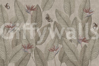 Botanical textured wall mural, Jungle Life Muted pattern, elegant nature inspired design.