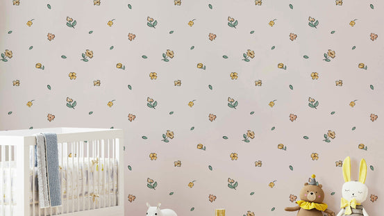 Muted meadow wallpaper with soft botanical patterns

