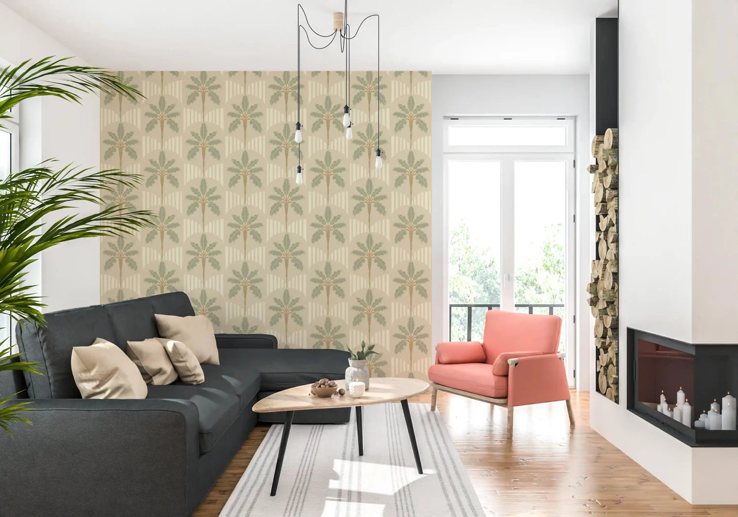 Papier peint Palmiers et Arches aux tons doux