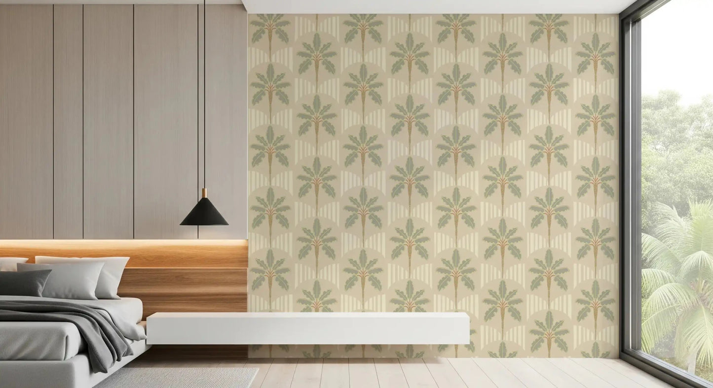 Papier peint Palmiers et Arches aux tons doux